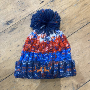 Chunky Stripe Bobble Hat - Blue, Red & White