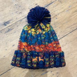 Chunky Stripe Bobble Hat - Navy, Teal, Red & Yellow