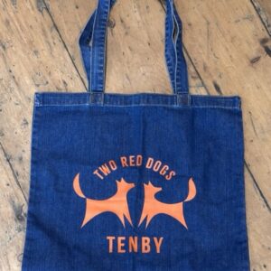 Denim Two Red Dogs Tote Bag