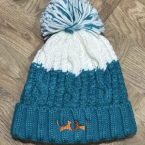 Chunky Knit Bobble Hat - teal and white