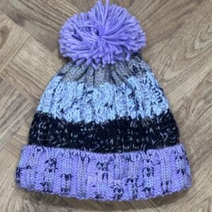 Chunky Stripe Bobble Hat - lilac, blue and grey